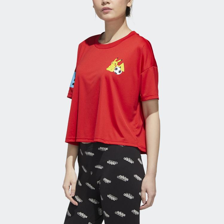 Adidas X Pokemon Co-Branded Short Crop Training T-Shirt Women Tops Light-Crimson GN3006