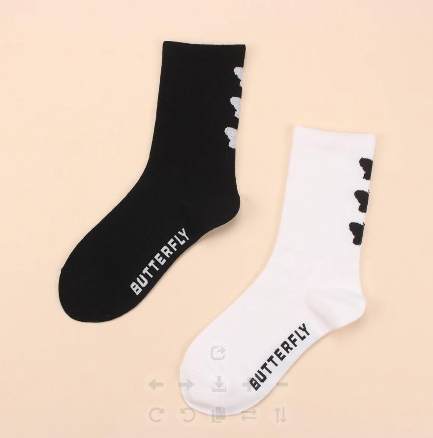 

2 Pairs Butterfly Women s Socks Mid Tube Socks Spring Autumn Street Trend Sports Black White Stacked Socks for Girls