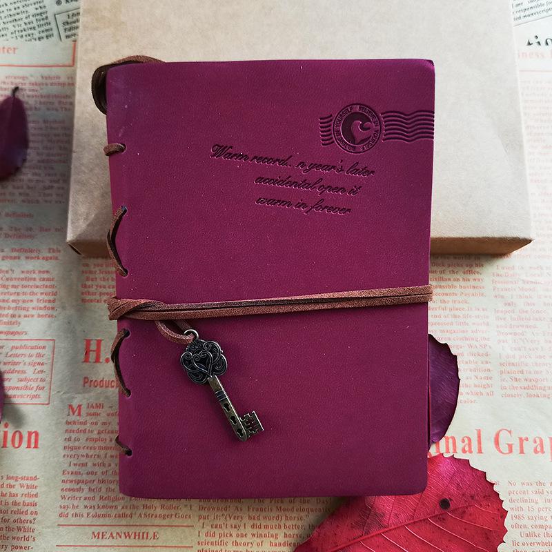 Retro Faux Leather Notebook with Key Binding and Embossed Logo