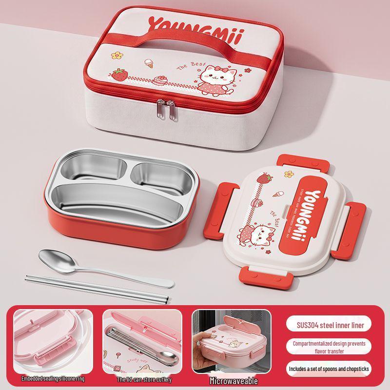 304 Stainless Steel Insulated Bento Box - Student Lunchbox with Food Compartments