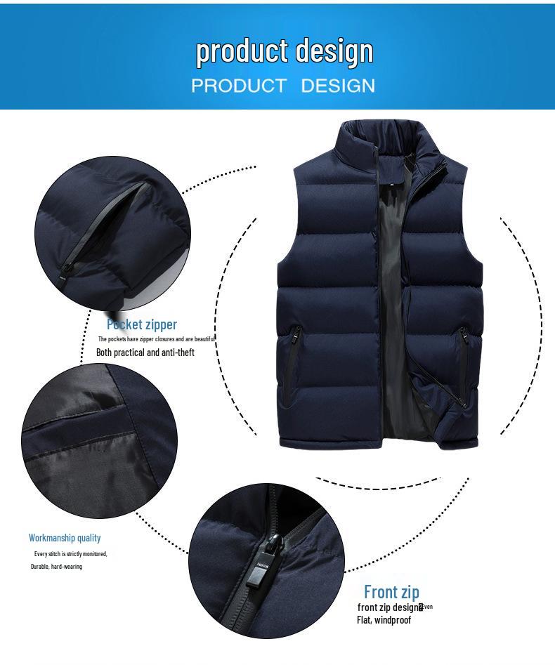 Men's Casual Loose Cotton Vest - 2021 Autumn/Winter, Stand Collar, Thick & Warm