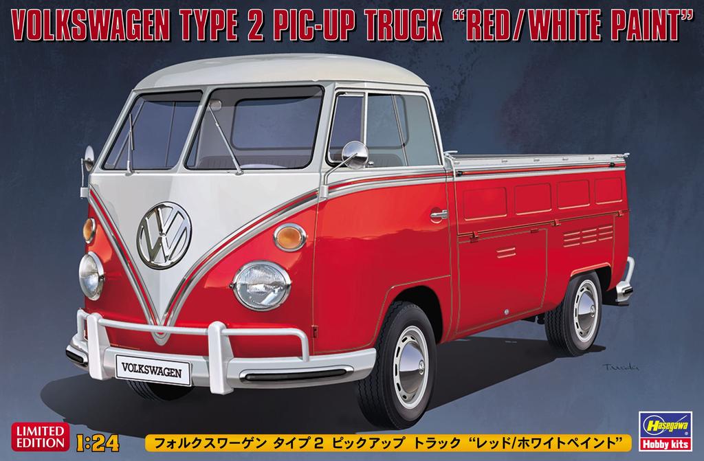 Hasegawa Volkswagen typ 2 pickup Barva Plast Model 20556 1/24 červená/bílá