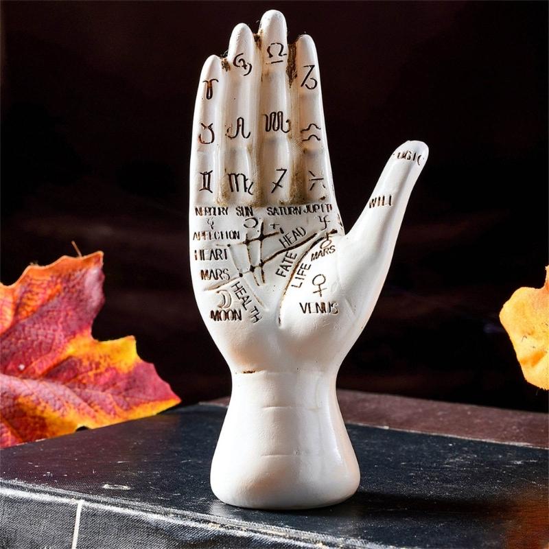 Handorakel Hand Statue, Harz Sammlerfigur, Mystische Hand Skulptur mit Handorakel Diagrammen für Regal Tisch Schreibtisch Dekorationen