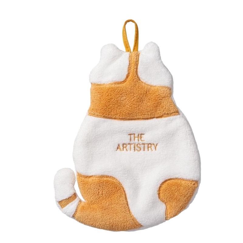 

Cute Cat Hanging Towel Absorbent Soft Coral Velvet Hand Towel With Hanging Loop For Kitchen Bathroom Cartoon Kids Wipe Towel