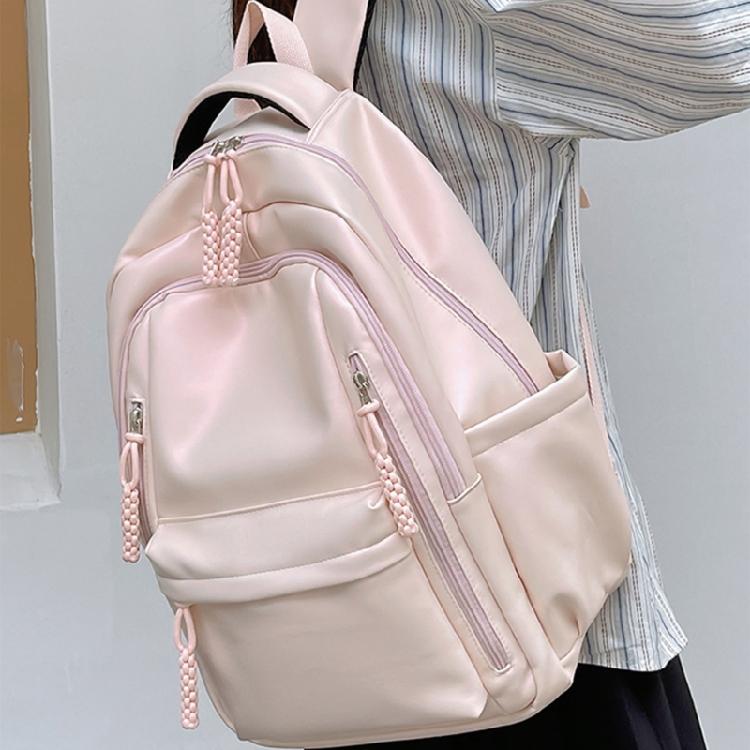 Soft PU Leather Backpack Spacious for College Essential Fashion Solid Color Laptop Daypack for Student and Commuters