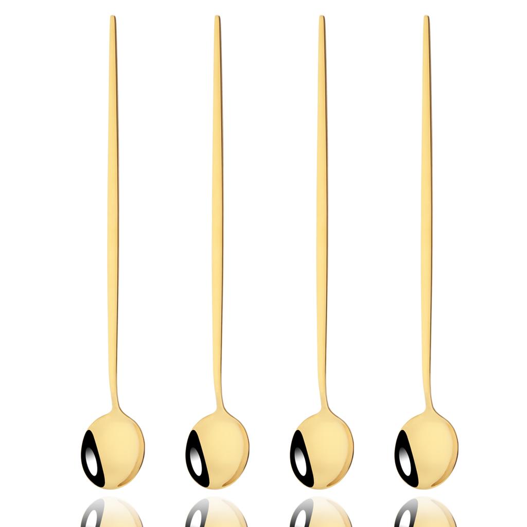 4Pcs Rose Spoon Cutlery Set Mirror Stainless Steel Long Handle Spoon Dinnerware Ice Cream Coffee Spoon Stirring Spoon Tableware