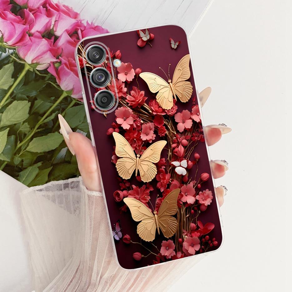 Etui do Samsung Galaxy M55 SM-M556B Nowe Kwiaty Motyl Malowane Pokrowiec Miękki Silikonowy Etui Do Samsung M55 M 15 Galaxy M15 Torby