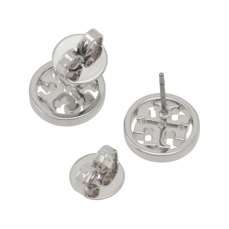 TORY BURCH Brand Logo Brass Earrings Women's Silver 11165518022-Silver F