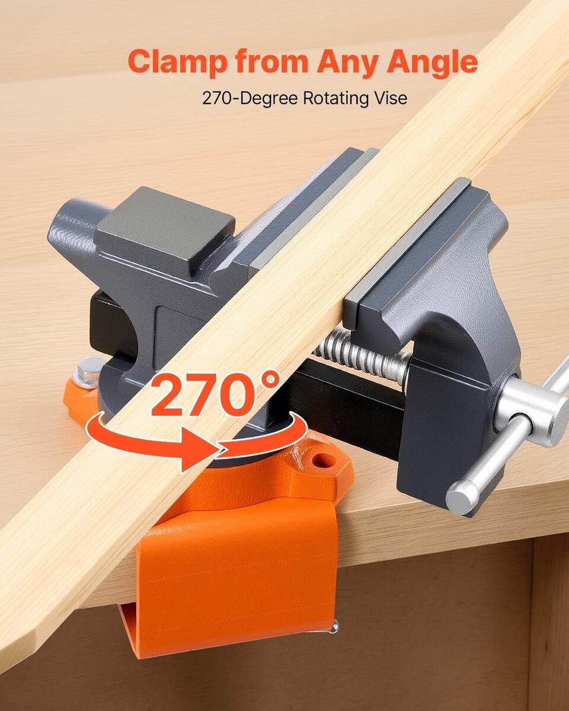 Bench Vise, 4.5 Inch, Portable Workbench Vice with 270° Swivel Base, Quick Release Rotating Bench Clamp, Cast Iron Construction, for Woodworking,