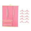 Pink Doll Wardrobe Storage Cabinet Scenery Play House Furniture with 10 Clothes Hangers Accessories
