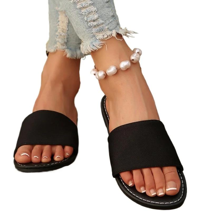 2025 Summer Women's Round Toe Flat with Slippers Hot Sale Concise Slippers Daily Casual Plus Size Sandals Zapatos De Mujer