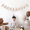 1set Cartoon Grid Bear Paper Banner Burlap with Bow Wall Hanging Garland for Kids Birthday Baby Shower Party Background Decor