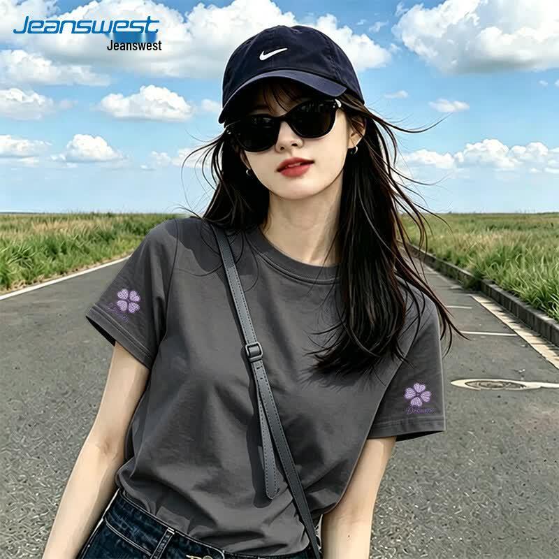 Jeanswest Women's Loose Fit Pure Cotton Printed Short Sleeve T-Shirt