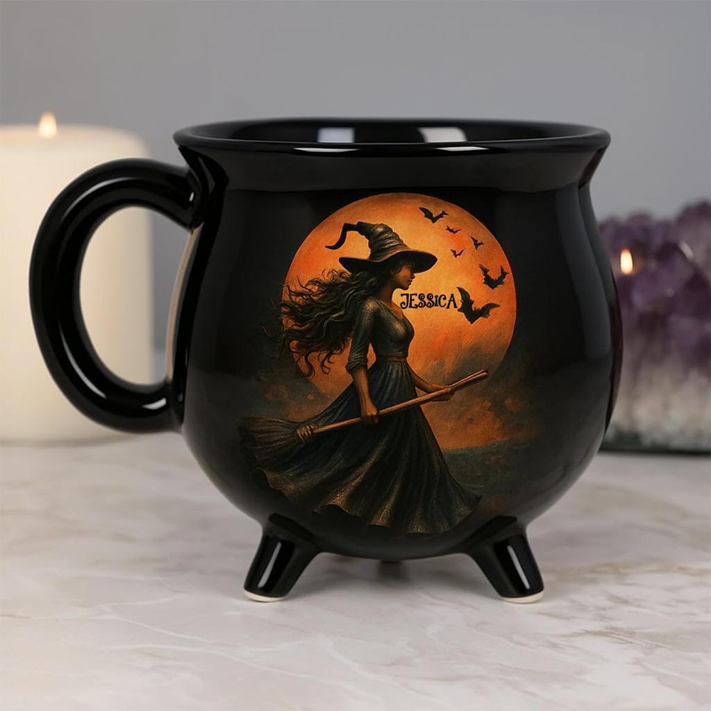 350ml Large Capacity Witch Cup with Handle Pure Black Magic Potion Crucible Mug Halloween Themed Desktop Decoration