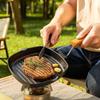 Portable Hand Forging Cast Iron Pan Non Stick Uncoated Picnic Grill Pan No Lid Wooden Handl Steak Frying Pan Outdoor BBQ