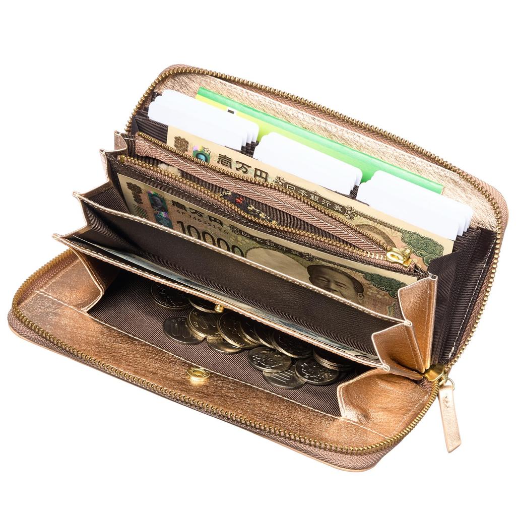 [VOICE] Align Graffiti Italian Cowhide Leather Women's Vertical Card Slot Round Zipper Long Wallet Gift Boxed Gold