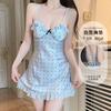 Women's Satin Print Deep V Push Up Padded Backless Sleep Dress Lounge Set