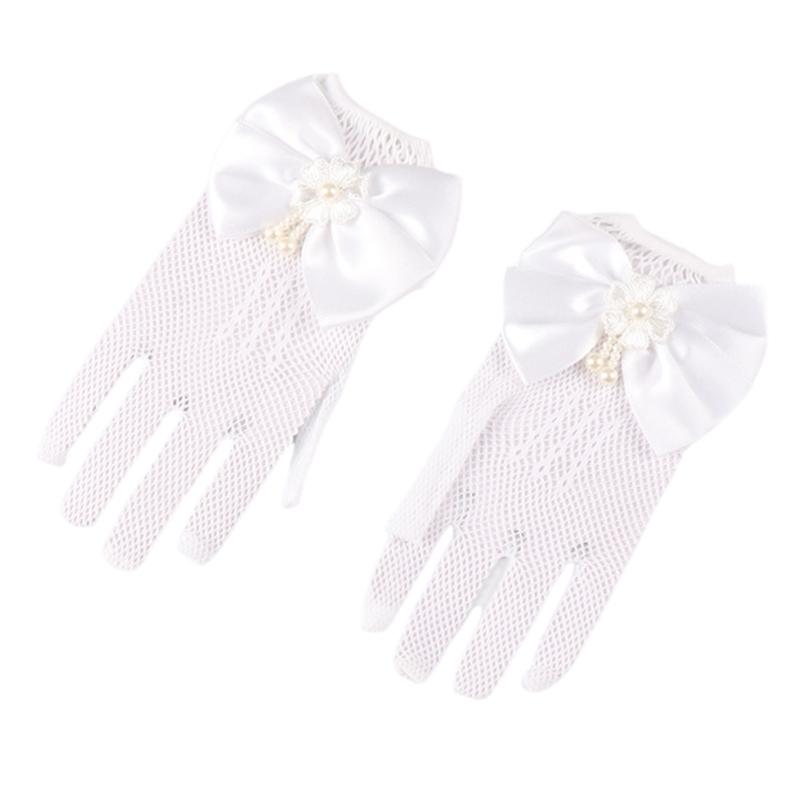 

Sophisticated Gloves Sweet Fishnet Mittens for Girls Gowns Dress Feature Lace and Faux Pearls Accents for Formal Event білий