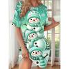 Western Women'S Fashion Novelty Ice And Snow World Green Snowman Stacking Game Print Pajamas.