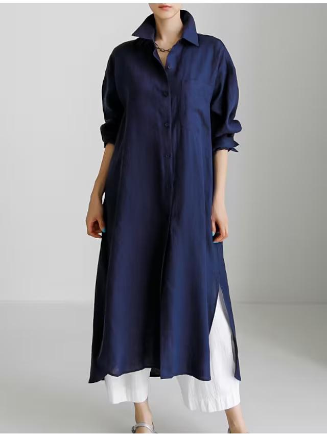 

2025 Cotton Linen Irregular Long Shirt Dress - European & American Style XL