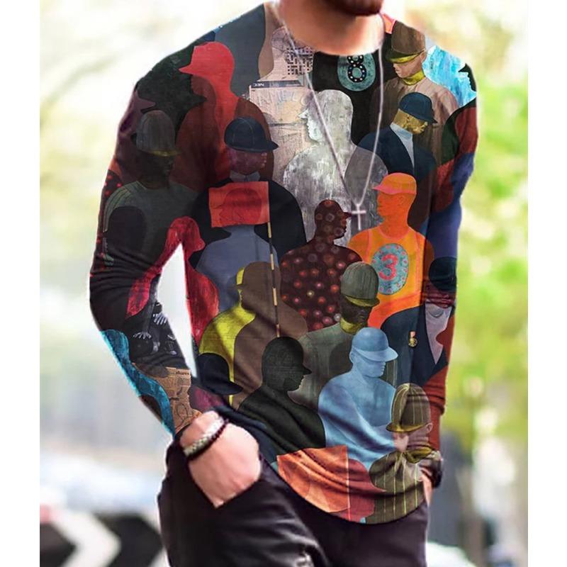 Vintage Punk Street Style Men's Long Sleeve T-Shirts Spring Autumn 3D Printing Youthful Vitality Tops Tees Plus Size 6XL