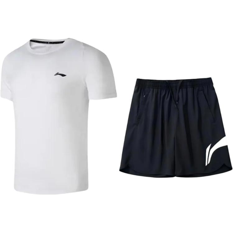 

Li-Ning Comfortable Cool Quick-Dry Round Neck Pullover Short Sleeve T-Shirt Casual Sports Set Unisex Tops ATSU819-2+YKSV197-2 M