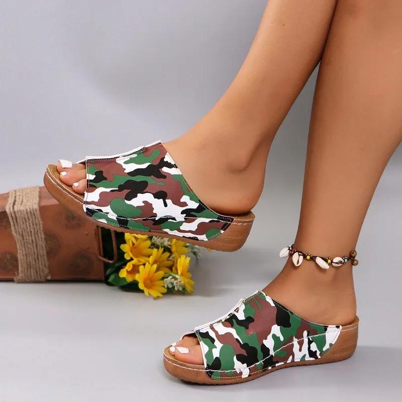 Fashion 2025Women Slippers Fashion Platform Camouflage Wedge Slippers  Summer Beach Casual Sandals Outdoor Comfortable Slides
