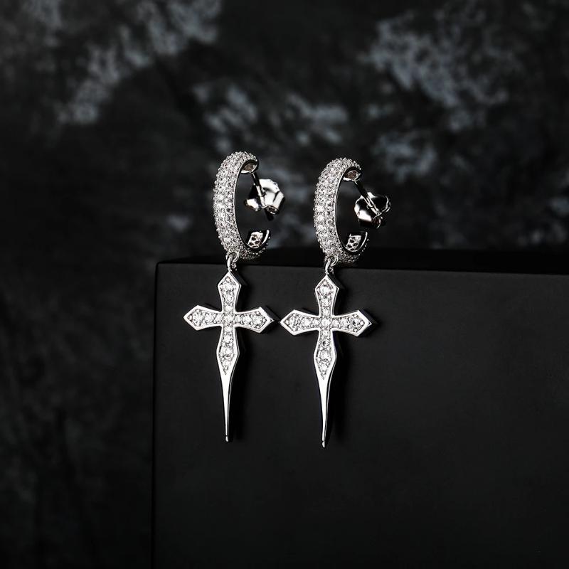 Luxury Gold Color Cross-shaped Earrings for Women White Zircon Fashion Hip Hop Style Jewelry Gift