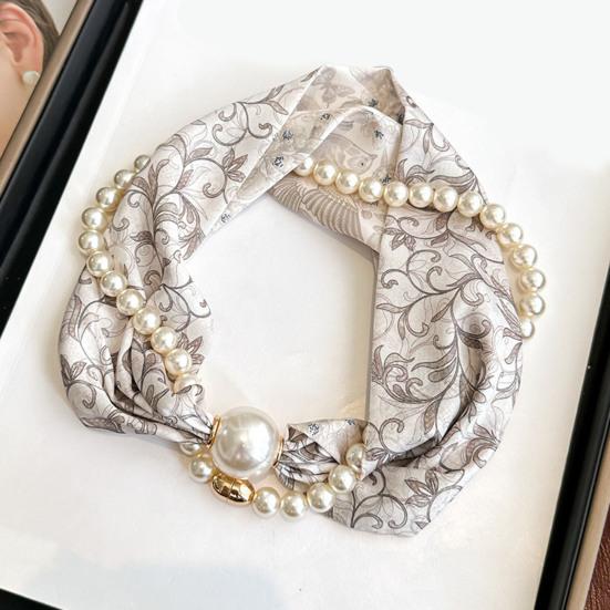 Sciarpa da Donna Stampa a Righe Perla Sintetica Fibbia Magnetica Texture Morbida Liscia Sciarpa Estiva Versatile Sottile Accessorio per il Collo