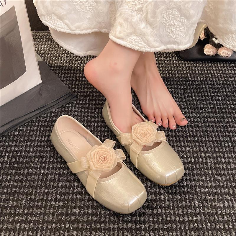 Beautiful camellia flower Mary Jane single shoes women's 2025 summer new retro cross-band versatile ballet shoes