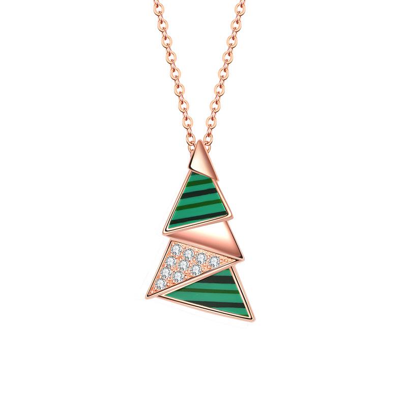 Star City Malachite Christmas Tree Pendant - Stylish S925 Sterling Silver Necklace for Women