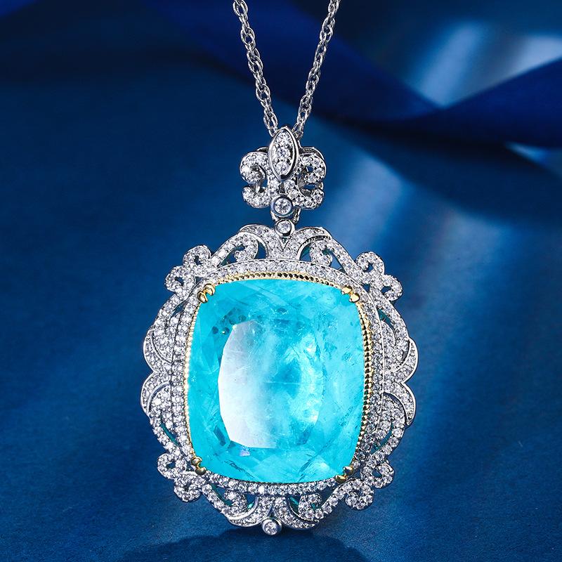 Jewelry Copper Bottom Gold-Plated Simulation Color Treasure Luxury Inlaid Square 20 * 23 Pendant Necklace