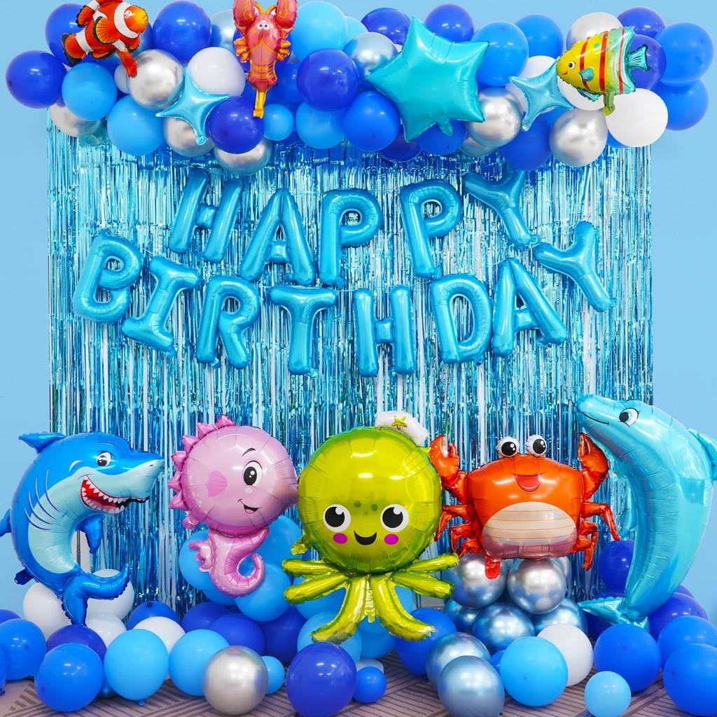 Shark Ocean Theme Foil Balloon Set Kids Birthday Party Decor Kit