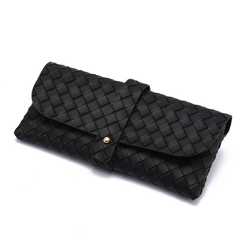 Black Woven Leather Texture Sunglasses Case with Snap Button Closure