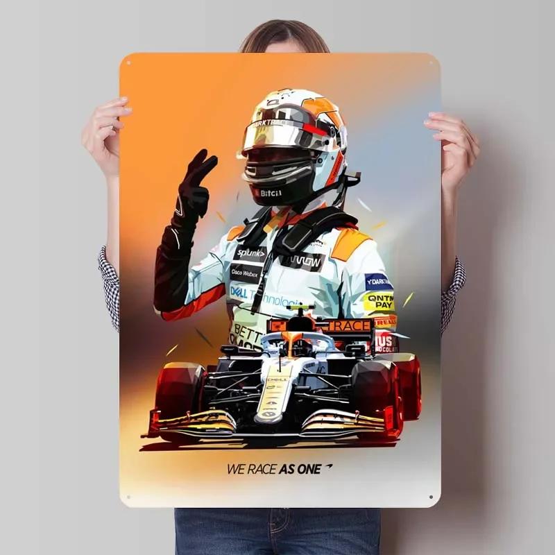 Lando Norris Metallschild Rennposter Dekorative Metallplatten Retro Blechschild für Wandkunst Dekoration Gamer Zimmer Dekoration