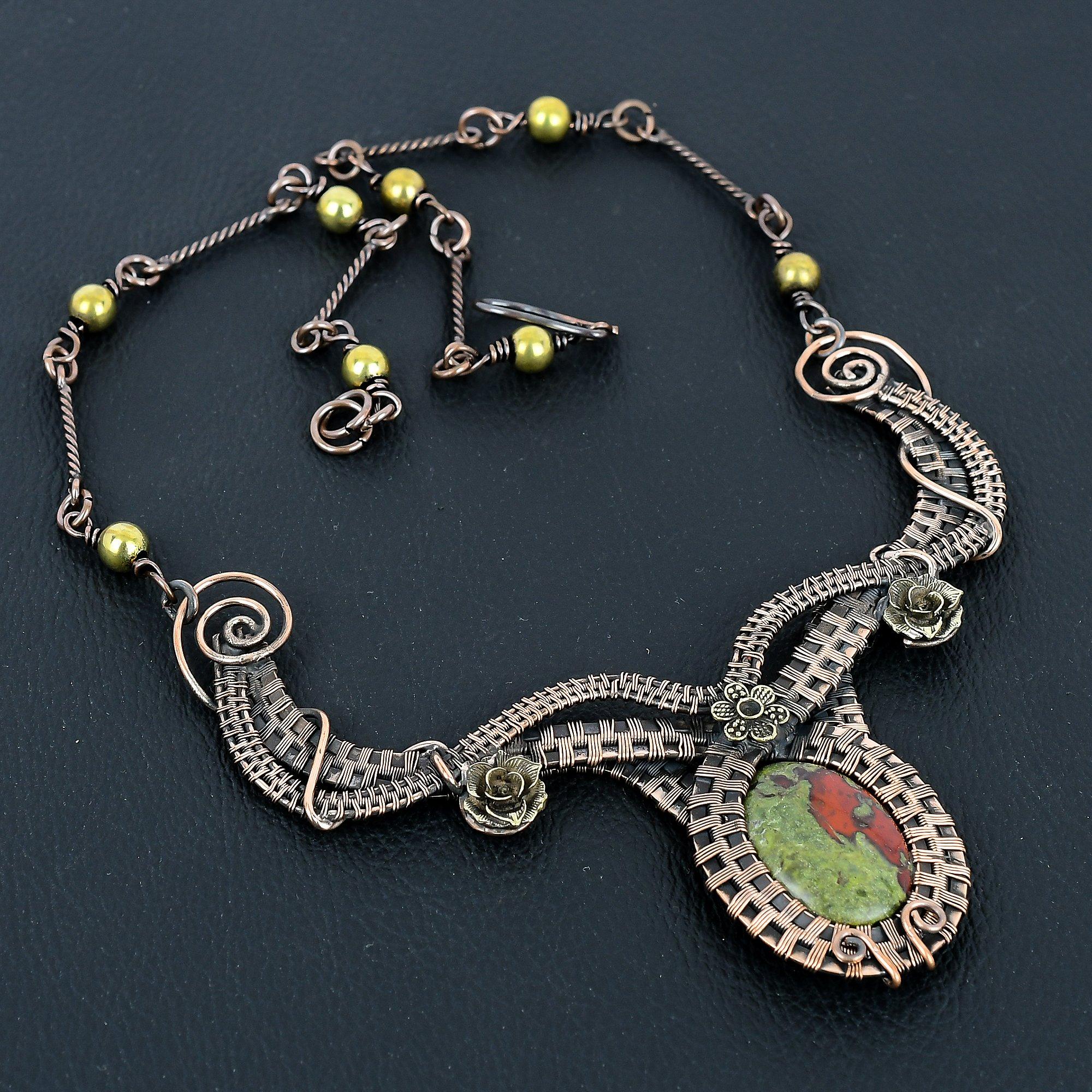 

Dragon Bloodstone Necklace Handmade Jewelry, 999 Copper Wire Wrapped Necklace Designer Gemstone Jewelry Adjustable Chain Necklace Gift For Love