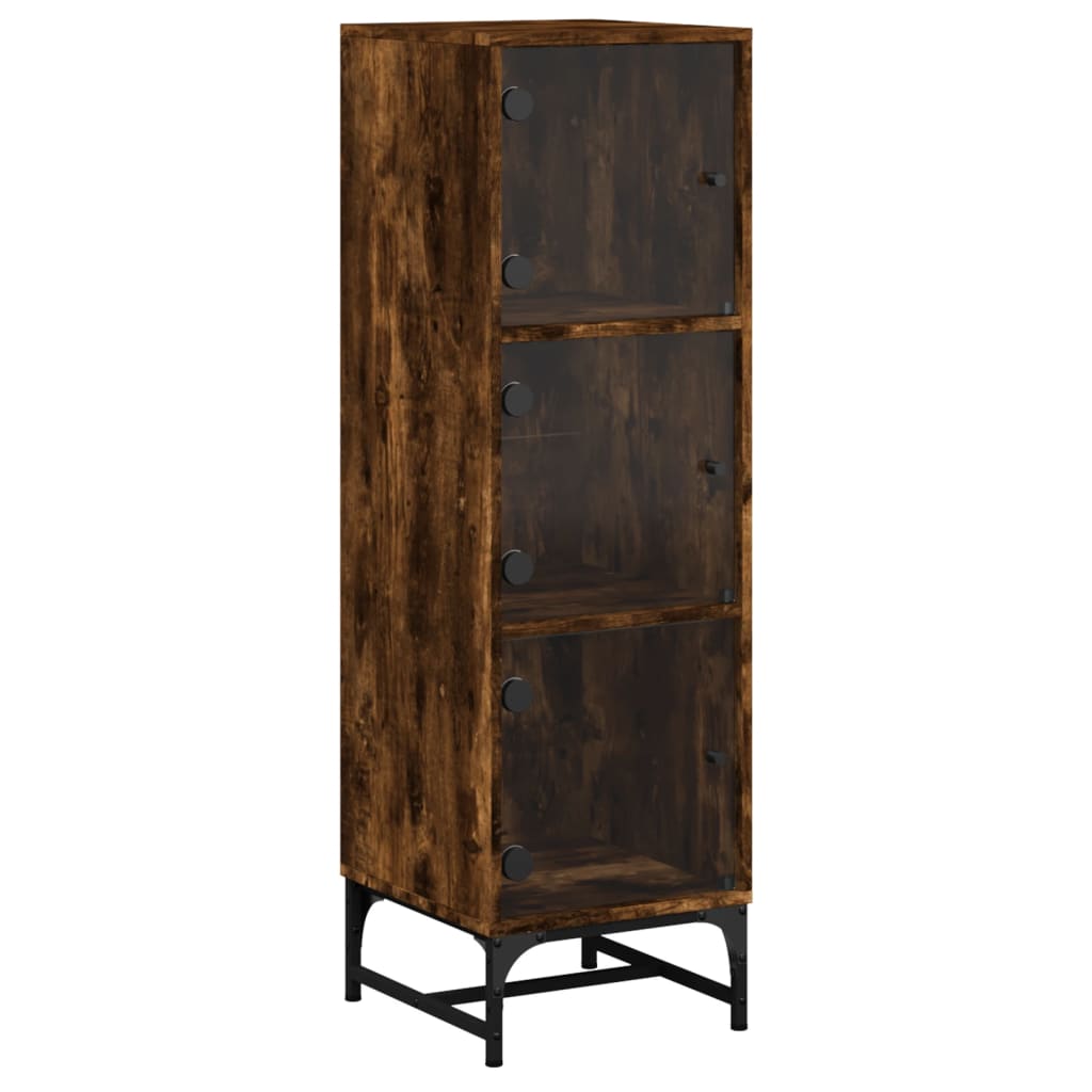 Highboard with Glass Doors Smoked Oak 35x37x120 Cm