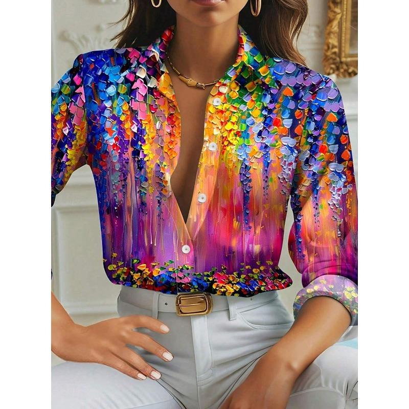 Women's Shirt Flower Active Stylish Blouse Lapel Neck Blouse Fashion Women's Long Sleeve Shirts Womens Clothing Female Clothing