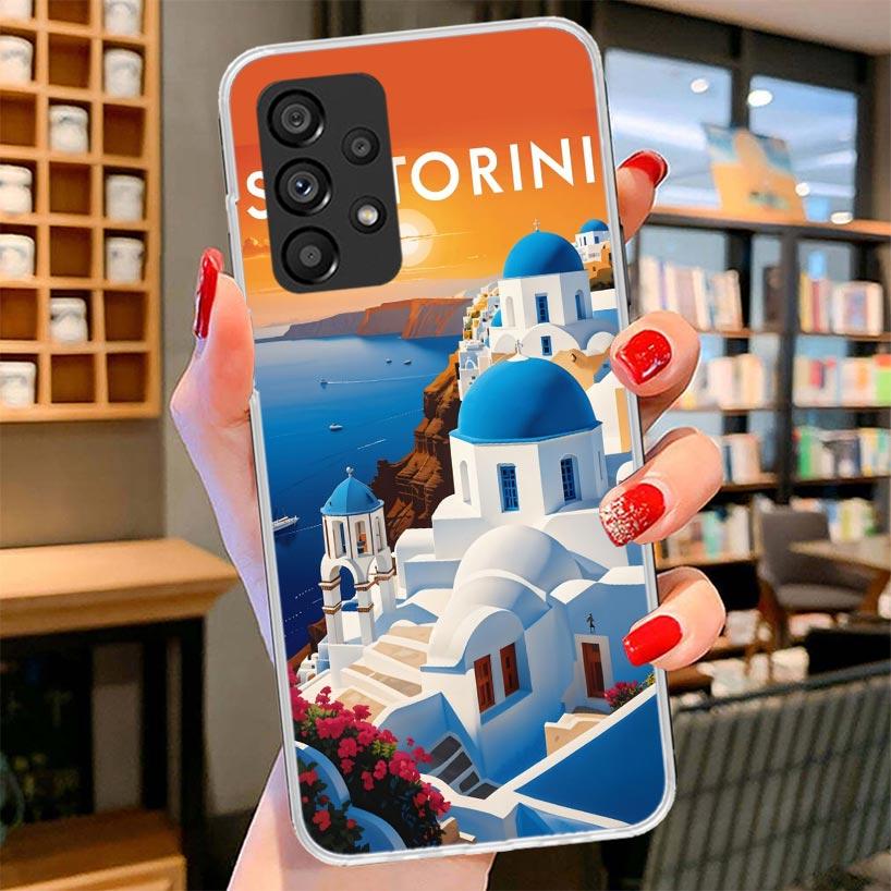 Greece In Summer Santorini Phone Case For Samsung Galaxy A12 A22 A32 A52 A72 A02S Phone Case Note 20 Ultra 10 S10 Plus A51 A71 A