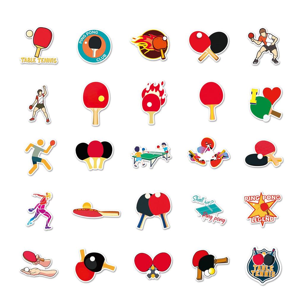 50PCS Table Tennis Cartoon Stickers Sports Series for Journals, Phone Cases, Suitcases, Waterproof Decor