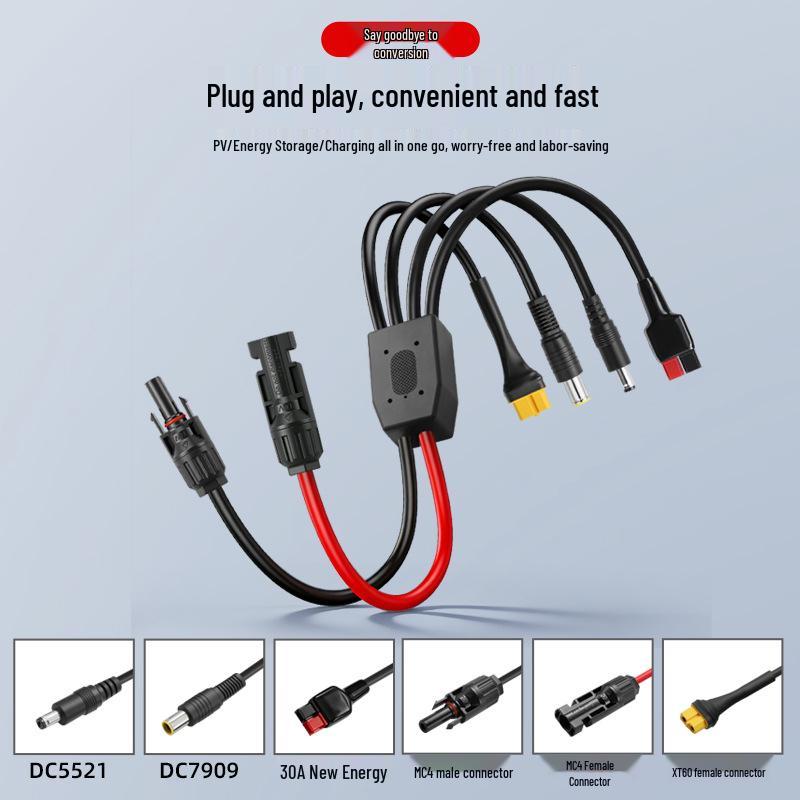 4-in-1 Solar Charging Cable: MC4, DC5521, XT60 Female, Anderson 30A