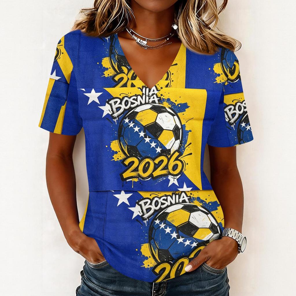 Women V Neck Pullover Short Sleeve Casual Top Soccer Graphic Print Relaxed Fit Lightweight Tee for Summer