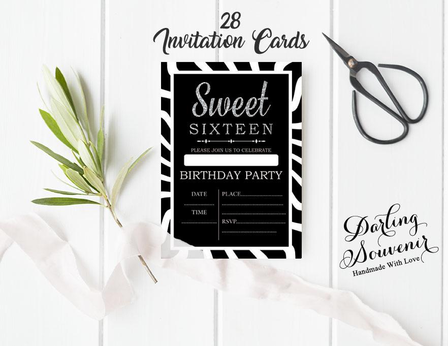 Darling Souvenir Black Birthday Invitation Card Printable Fill or Write In Blank Invites Party Supplies Pack Of 28 5 X 7