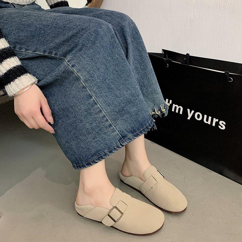 2025 New Beef Tendon Flat-soled Doudou Shoes Women's Simple Spring and Autumn Retro One-pedal Single Shoes Round Head Soft Sole Casual