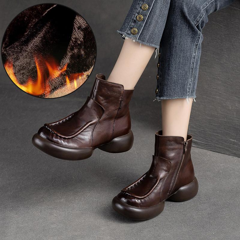 

Johnature Ретро плюшевые теплые полусапоги из натуральной кожи однотонная универсальная женская обувь 40-Plush красно-коричневый