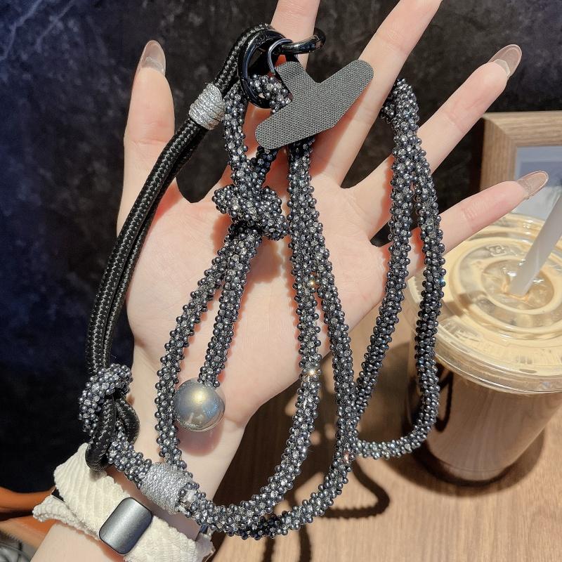 New Sparkle Rhinestone Bead Phone Strap Charm Long Chain Knot Cellphone Lanyard Keychain Bag Camera Diagonal Hanging Rope