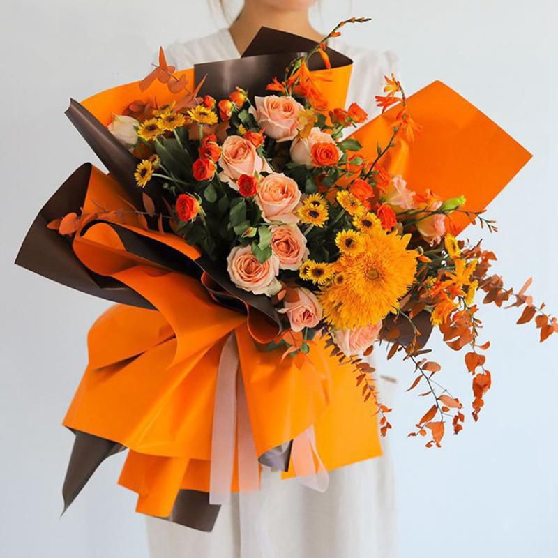 20Pcs Two-Sided Colored Flower Wrappers Waterproof Bouquet Packaging Ideal 58*58Cm Diy Gift Wrapping Paper Flower Decoration