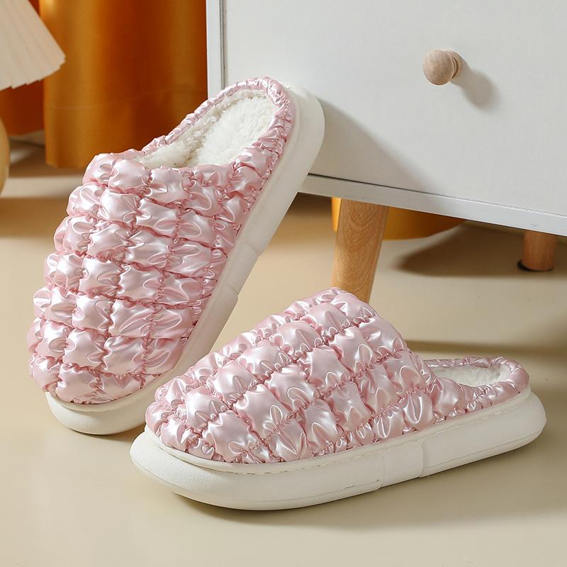 2024 Winter New Warm Cotton Slippers Women Simple Casual Platform Soft Fluffy Furry Shoes Female Indoor House Couple Slides
