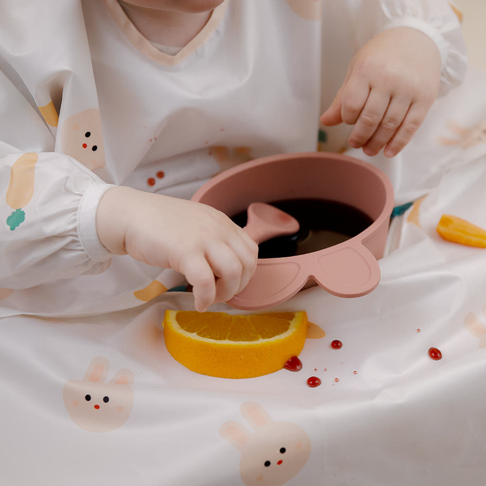 Atti Rabbit Self Feeding Waterproof Baby Bib Long Sleeve Zipper Type All In One High Chair Cover