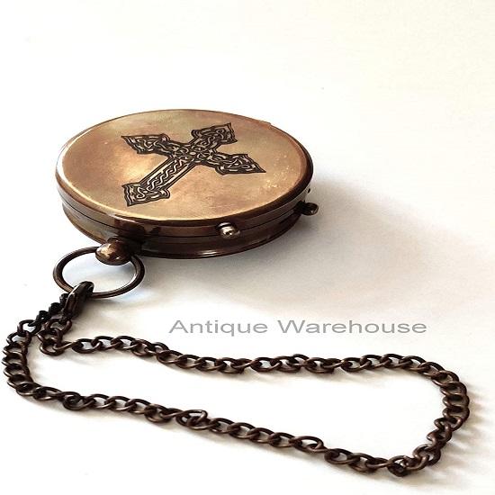 Handmade Antiqued Baptism Engraved Cross Compass for Her/him Mom/Dad Birthday Gift